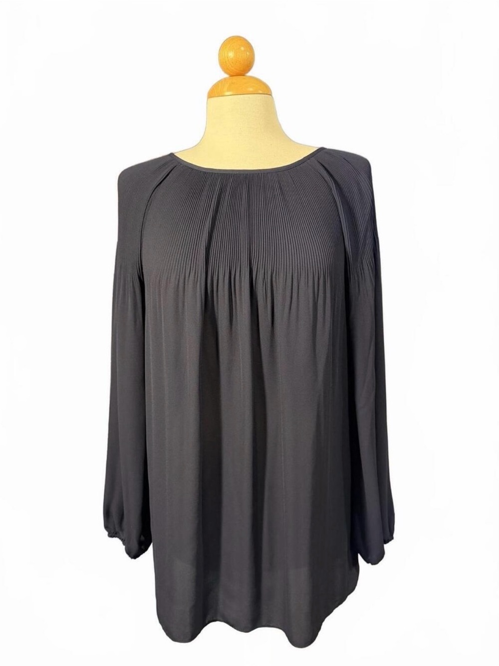 Max Studio Navy Blue Pleated Long Sleeve Blouse Size L